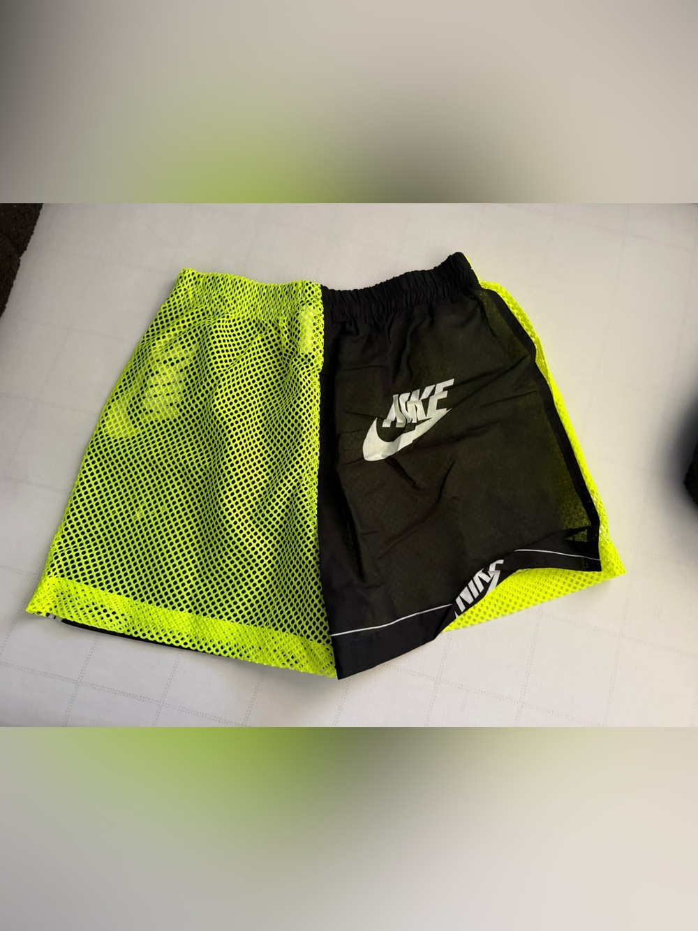 Nike Men’s Black & Neon Yellow Two-Tone Mesh Athletic Shorts